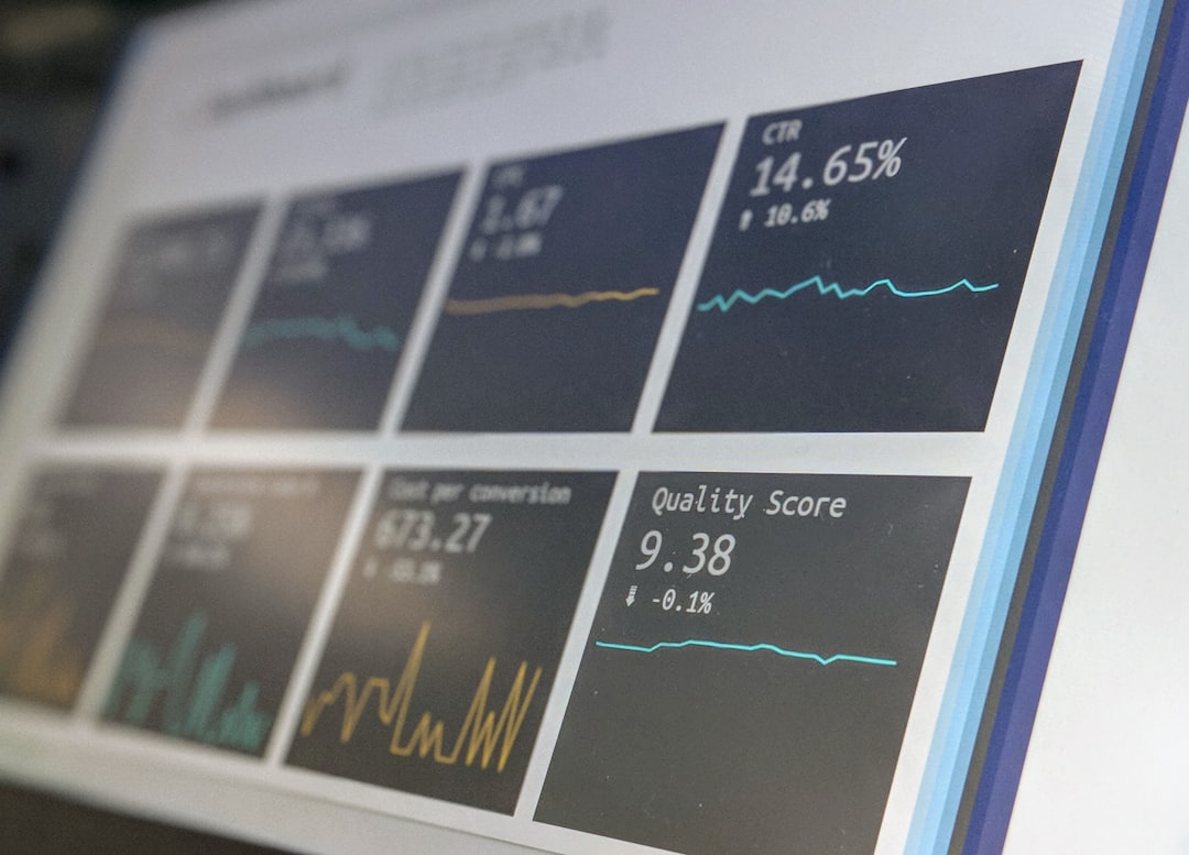 A monitor displaying marketing analytics charts and channel performance data