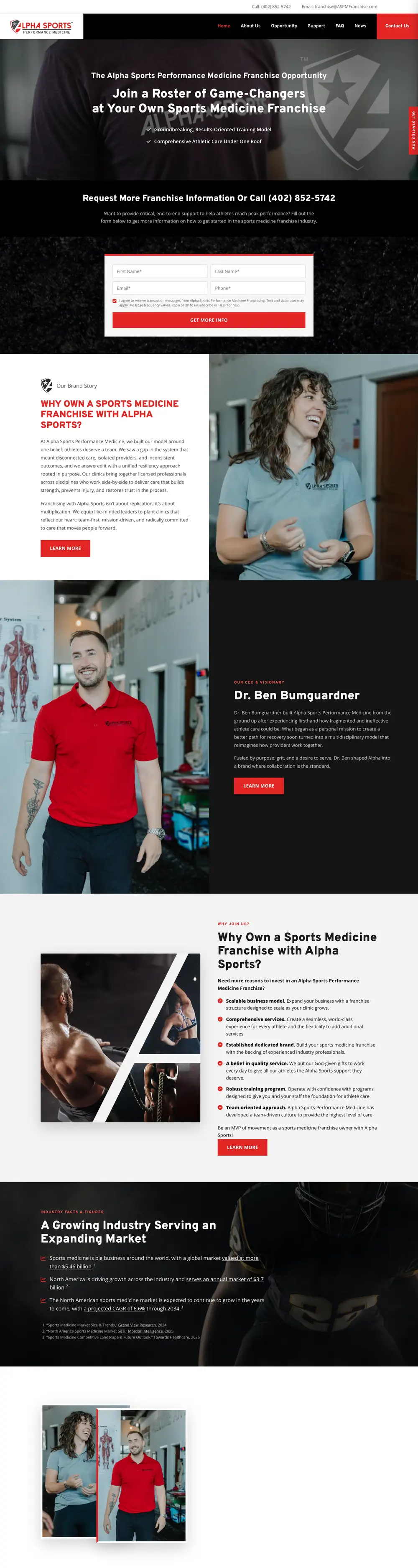 Alpha Sports Franchise website homepage, designed by Emerald Beacon