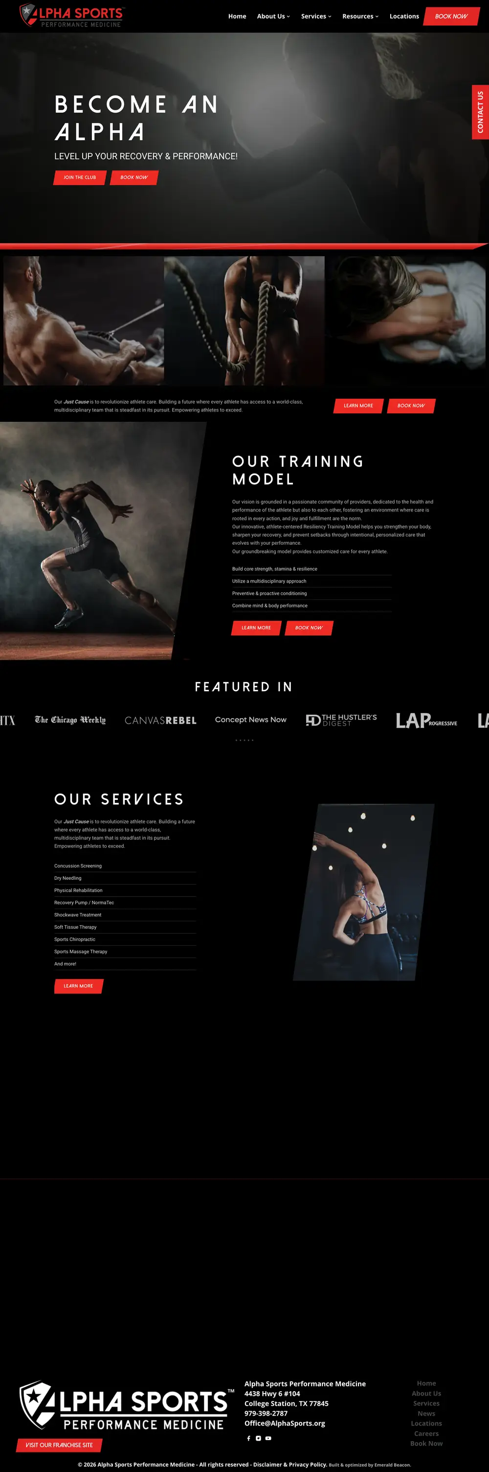 Alpha Sports website homepage, designed by Emerald Beacon
