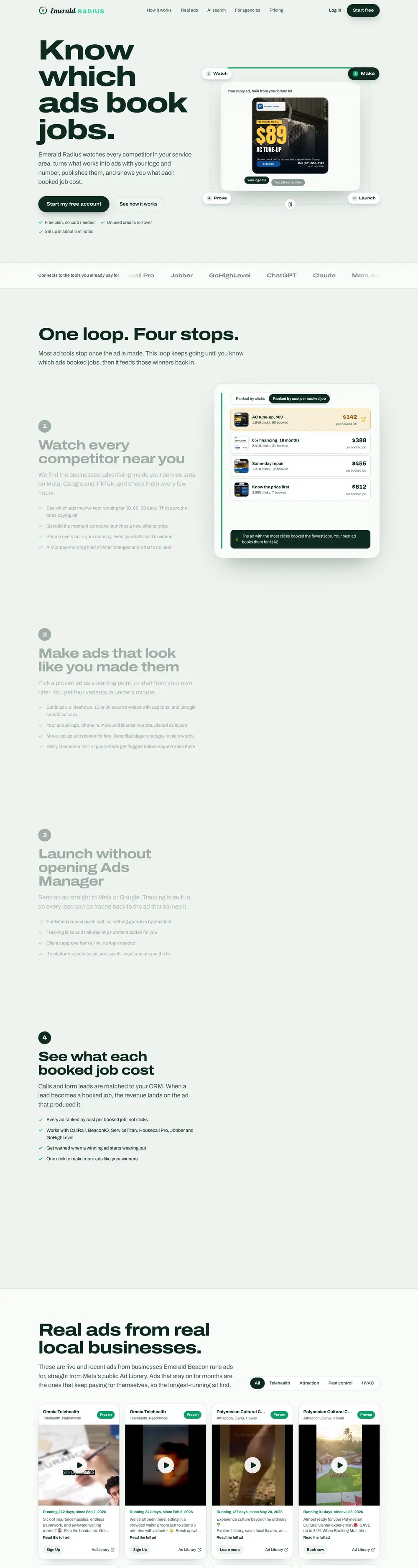 Emerald Radius website homepage, designed by Emerald Beacon
