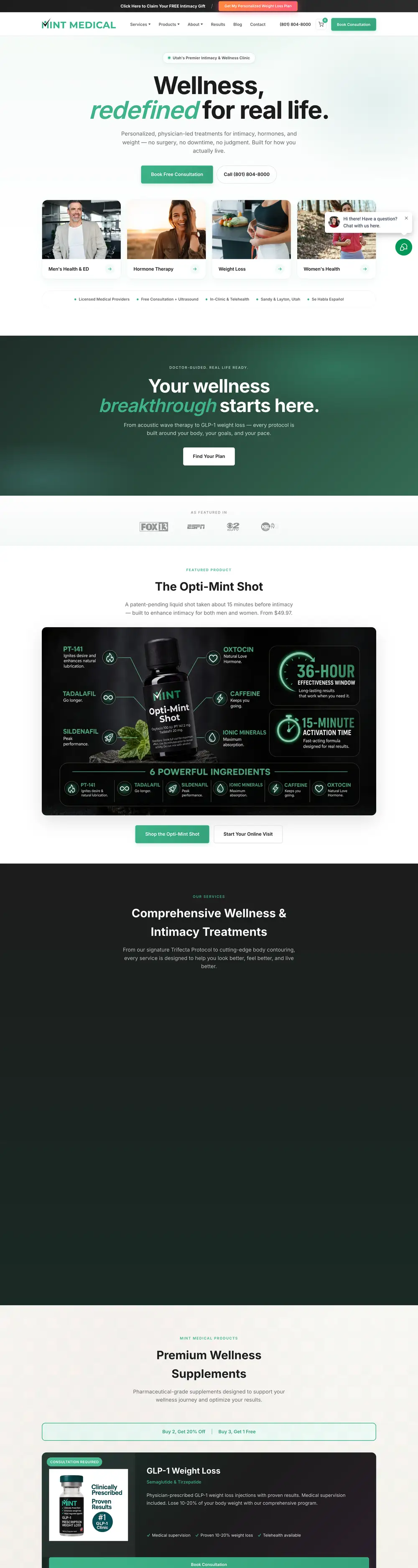 Mint Medical Clinic website homepage, designed by Emerald Beacon