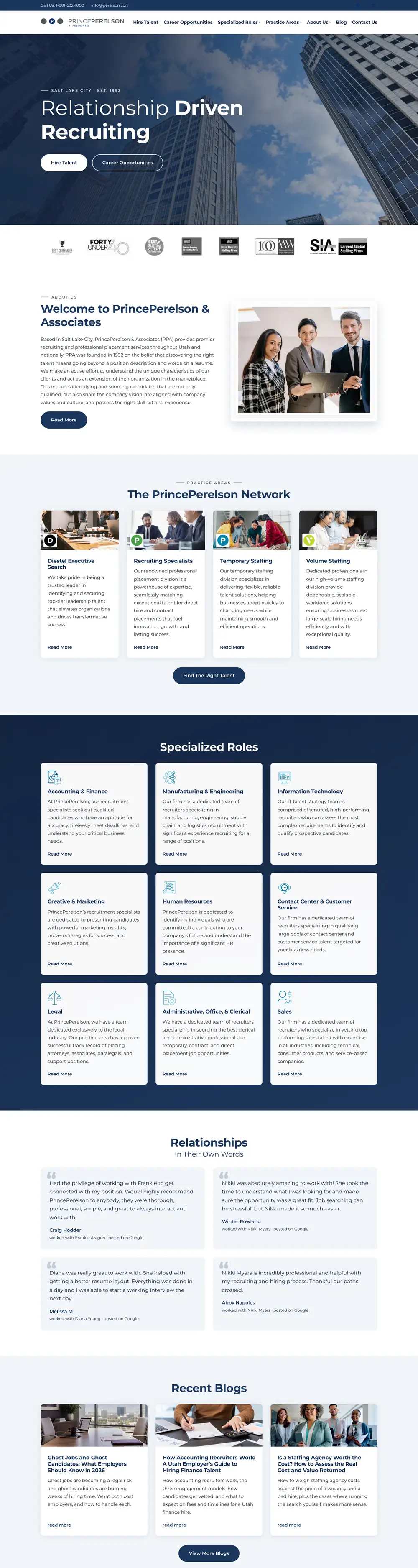 PrincePerelson & Associates website homepage, designed by Emerald Beacon