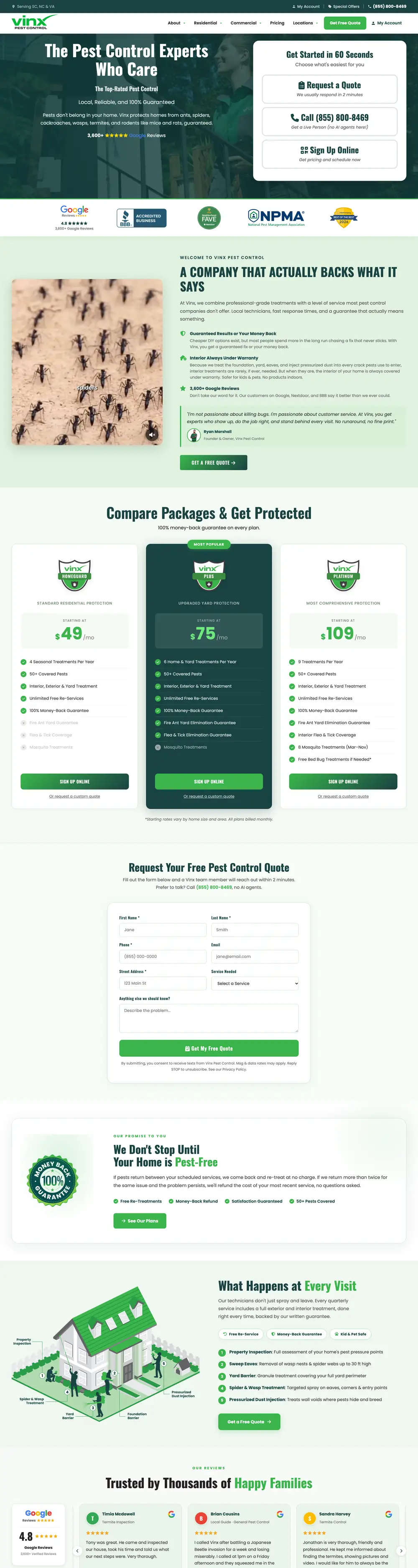 Vinx Pest Control website homepage, designed by Emerald Beacon